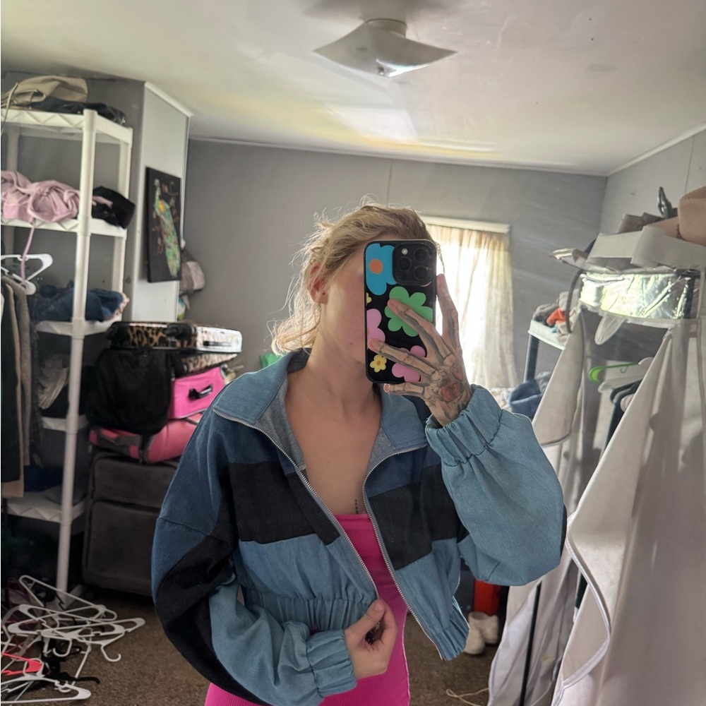 SHEIN Blue and Black Bomber Jacket
